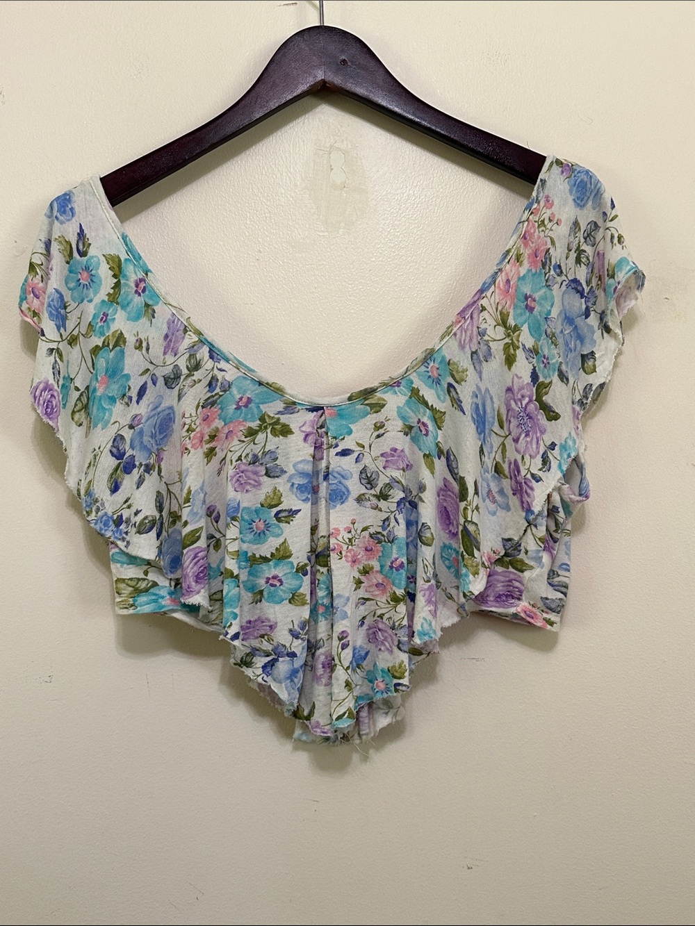 Floral Ruffle Crop Top in Cream and Pastel Florals